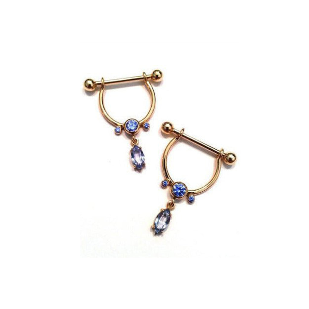 Goldenes Brustwarzenpiercing Brustwarzenbügel/Nippel Piercing „Navette“ in 18 kt Gelbgold/Weißgold/Rosé Gold