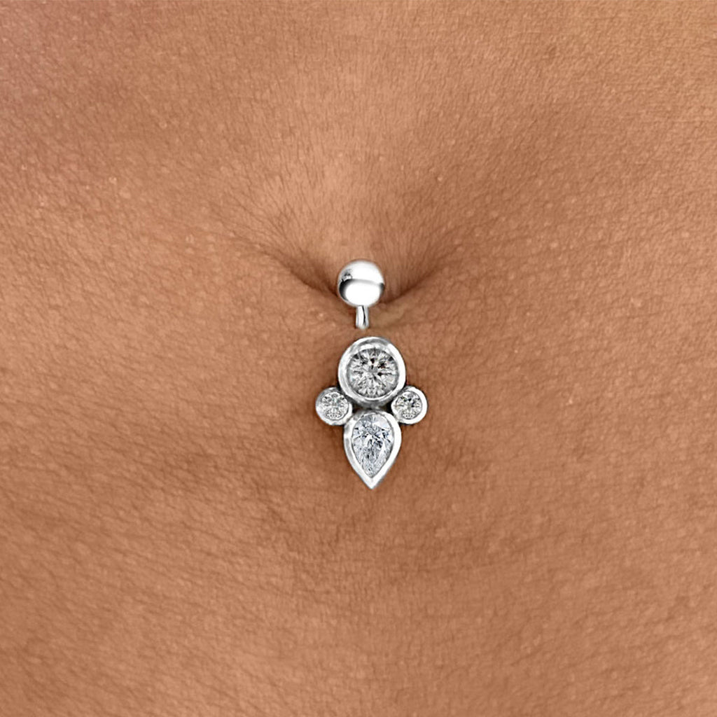 Goldenes Christina oder Bauchnabelpiercing „Fantasy“ in 18 kt Weißgold