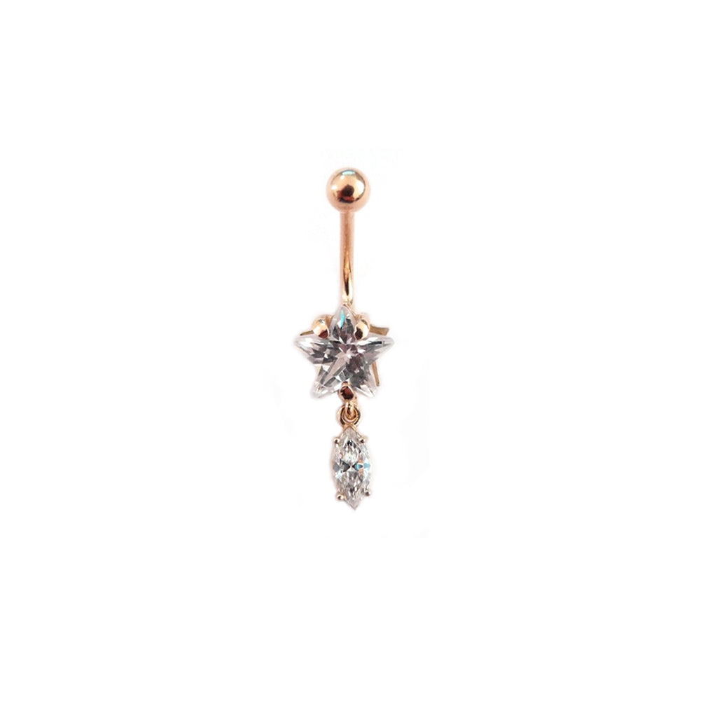 Goldenes Bauchnabelpiercing "Supernova" mit Anhänger in 18 kt Roségold