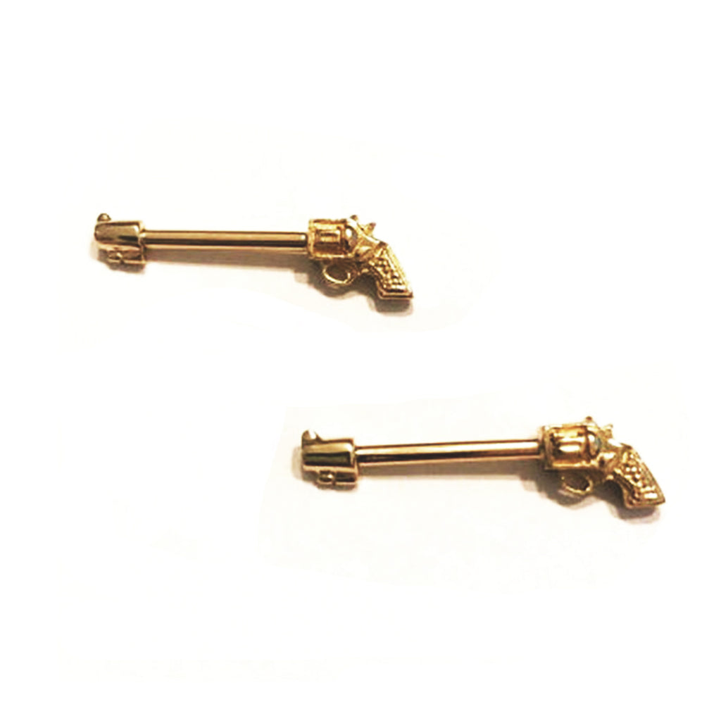 Goldenes Brustwarzenpiercing / Nippelpiercing "Pistole" in 18 kt Gelbgold / Weißgold / Rosé Gold