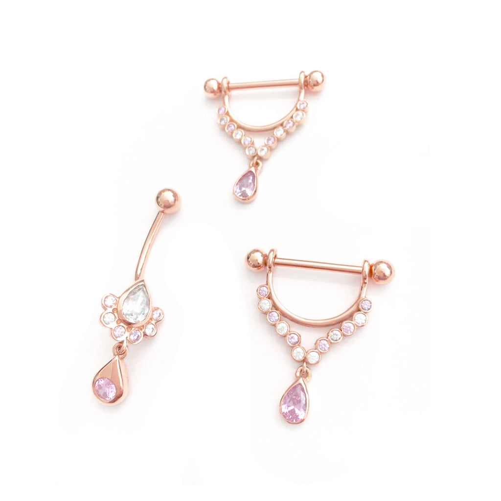 goldene-nippelpiercings-brustwarzenpiercing-rosegold-echtgold-mit-bauchnabelpiercing-drama