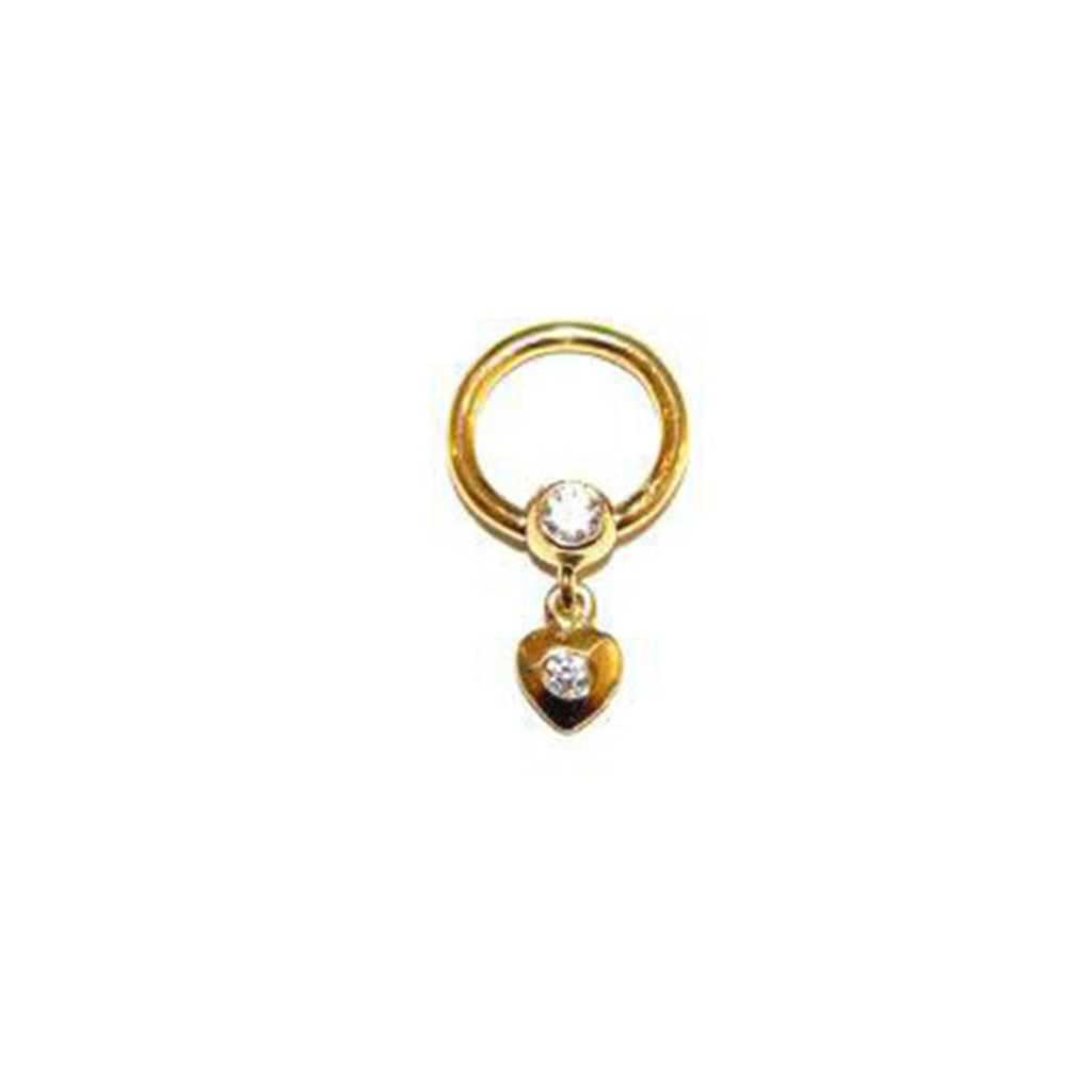Goldener Intimring/BCR für Klitorisvorhaut Piercing mit Zirkonia und Herz-Anhänger in 18 kt Gelb/Weiß oder Rosé Gold