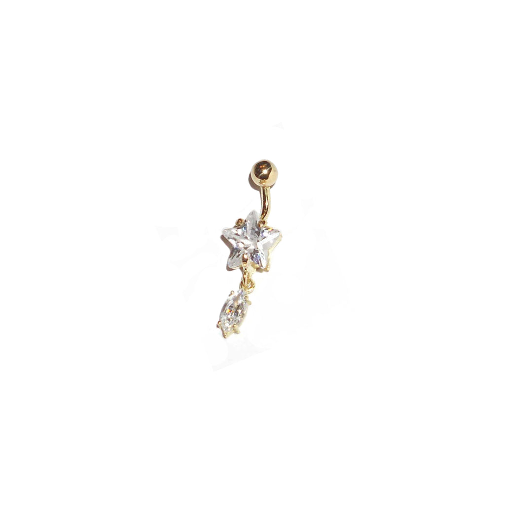 Goldenes Bauchnabelpiercing Sternzirkonia mit Anhänger in 18 kt Gelbgold