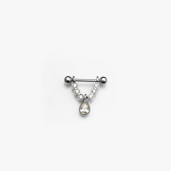 Body Gold goldenes Intimpiercing Intim/Brustschmuck Gold-Intimpiercing Steg m. Glitzerkranz u. Tropfen in 18 kt Weißgold