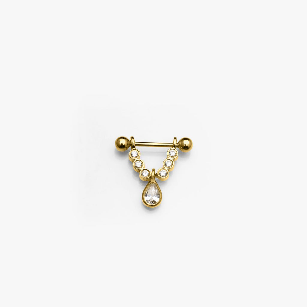 goldenes-inimpiercing-klitorisvorhaut- Glitzerkranz u. Tropfen in 18 kt Gelbgold