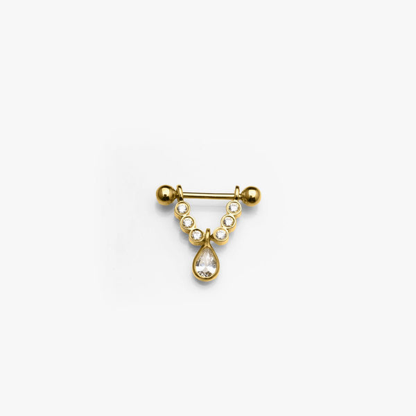 goldenes-inimpiercing-klitorisvorhaut- Glitzerkranz u. Tropfen in 18 kt Gelbgold