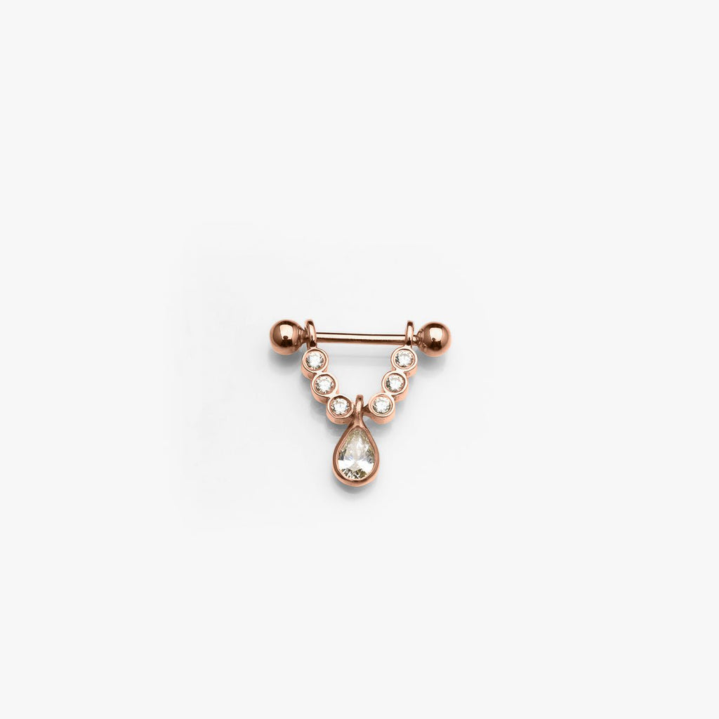 Goldenes-intimpiercing-Piercingschmuck Intim/Brustschmuck Gold-Intimpiercing Steg mit Glitzerkranz und Tropfen in 18 kt Rosé Gold