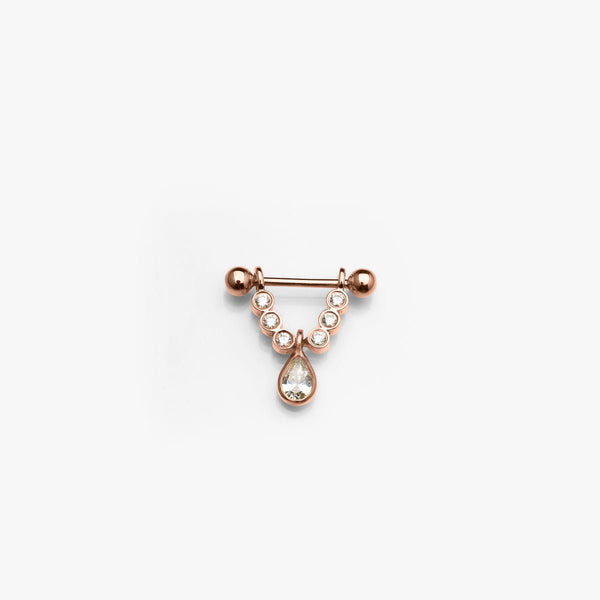 Goldenes-intimpiercing-Piercingschmuck Intim/Brustschmuck Gold-Intimpiercing Steg mit Glitzerkranz und Tropfen in 18 kt Rosé Gold