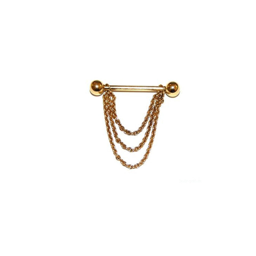 Body Gold Piercingschmuck Intim/Brustschmuck Goldene Dreifach-Kette für Brustwarzen Piercing in 18 kt Gelbgold/Weißgold oder Rosé Gold