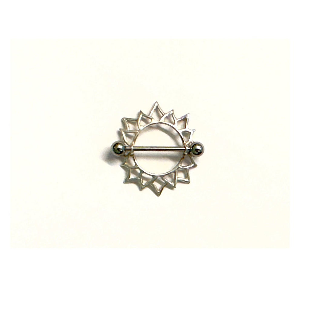 Body Gold Piercingschmuck Intim/Brustschmuck Goldene Sonne/Schild für Brustwarzenpiercing 16-zackig  in 18 kt Gelbgold/Weißgold oder Rosé Gold