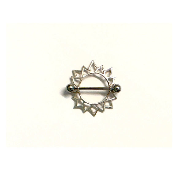 Body Gold Piercingschmuck Intim/Brustschmuck Goldene Sonne/Schild für Brustwarzenpiercing 16-zackig  in 18 kt Gelbgold/Weißgold oder Rosé Gold