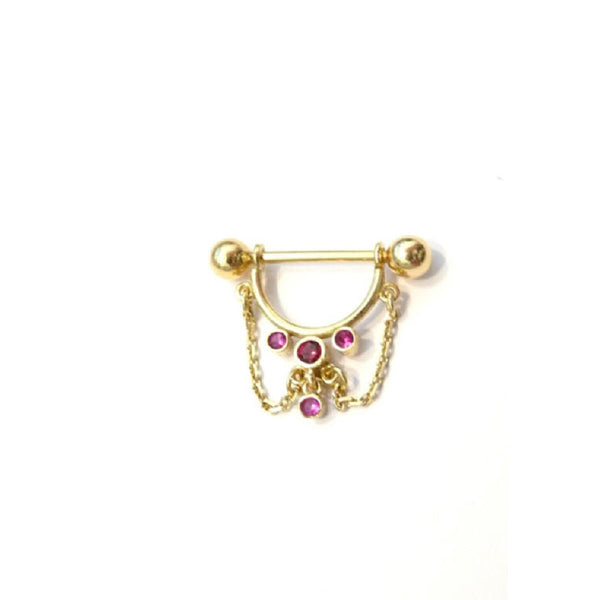 Nippelpiercing, Brustwarzenpiercing Piercingschmuck Intim/Brustschmuck Goldener Brustwarzenbügel mit Ketten "Chain" in 18 kt Gelbgold/Weißgold oder Rosé Gold