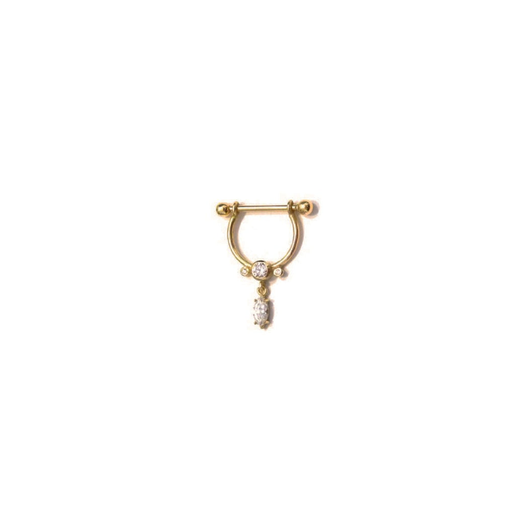 Body Gold Piercingschmuck Intim/Brustschmuck Goldener Brustwarzenbügel/Nippel Piercing „Navette“ in 18 kt  Gelbgold/Weißgold/Rosé Gold