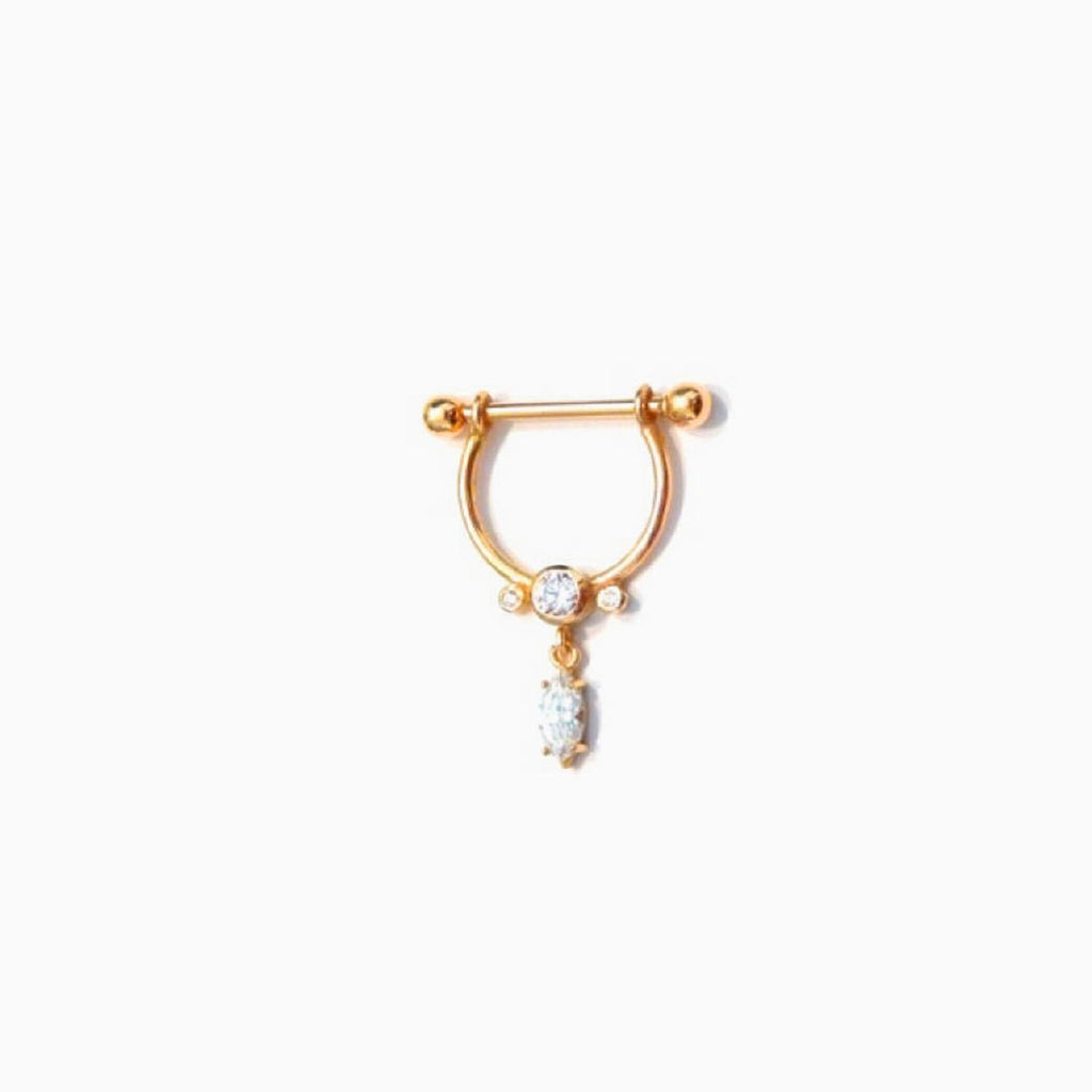 Body Gold Piercingschmuck Intim/Brustschmuck Goldener Brustwarzenbügel/Nippel Piercing „Navette“ in 18 kt  Gelbgold/Weißgold/Rosé Gold