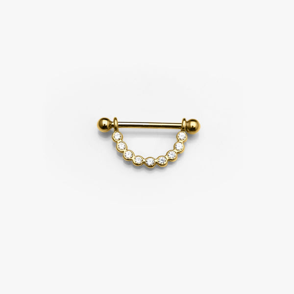 Body Gold Brustpiercingschmuck Intim/Brustschmuck Goldener Glitzerbügel mit 9 Zirkonia in echtgold