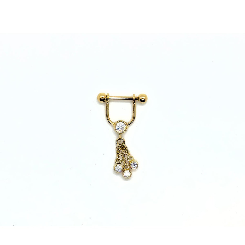 Body Gold Piercingschmuck Intim/Brustschmuck Goldenes Intimpiercing Steg mit Bügel und Ketten in 18 kt Gelbgold/Weißgold oder Rosé Gold