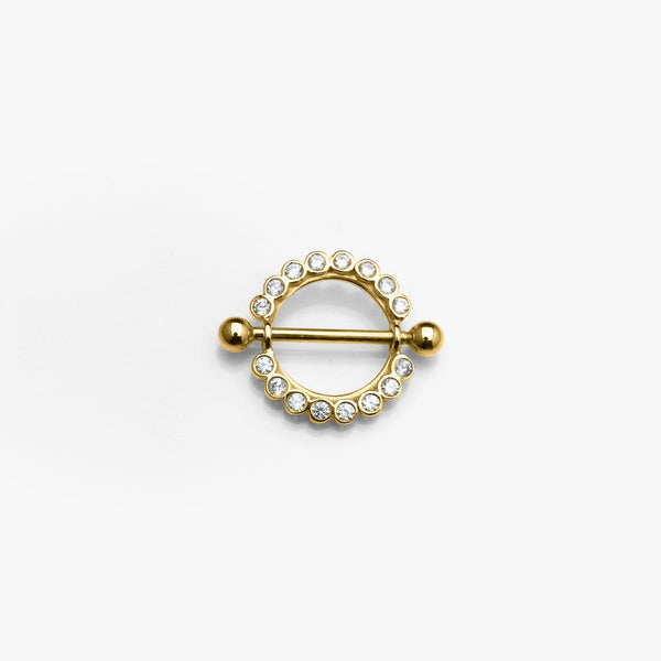 Body Gold Piercingschmuck Intim/Brustschmuck Zirkoniakranz f. Brustwarzenpiercing  in 18kt  Gelbgold