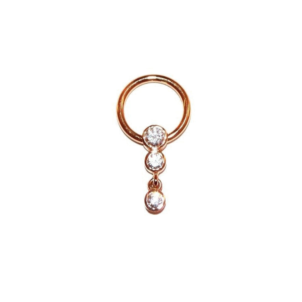 EchtGoldener Piercingring/BCR mit 3 offen gefassten Swarovski Zirkonia in 18 kt Rosé Gold