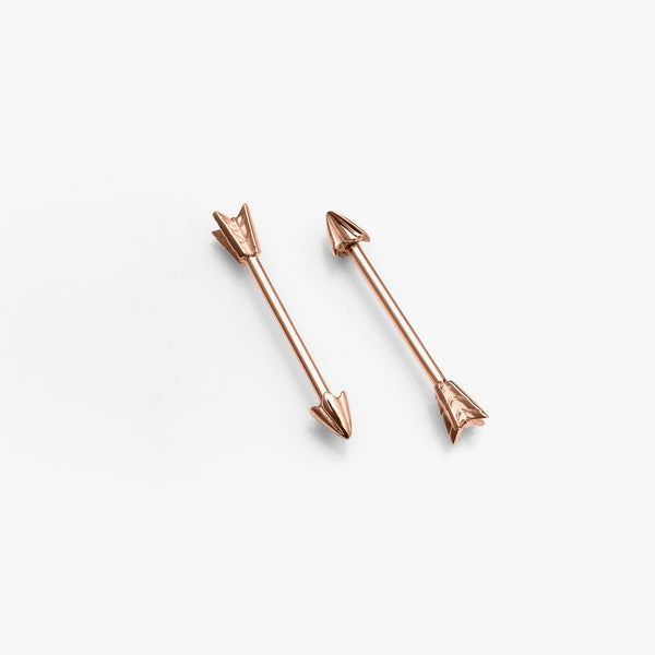 Body Gold Piercingschmuck Stege Goldener Brustwarzenpfeil "3D" Barbell/Steg 1,6mm in 18 kt Rosé Gold