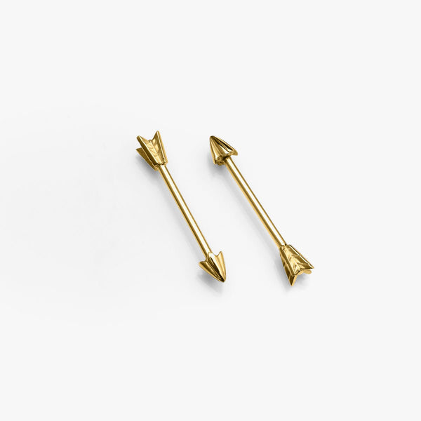 Body Gold Piercingschmuck Stege/Tunnel Goldener Brustwarzenpfeil "3D" Barbell/Steg 1,6mm in 18 kt  Gelbgold
