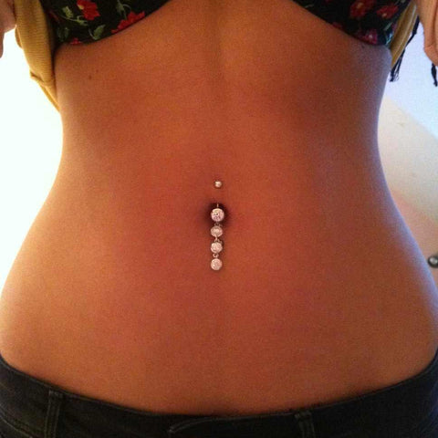 Goldene Bauchnabelpiercings in 18 kt Echtgold (750-er Gold) mit Glitzer-Anhänger