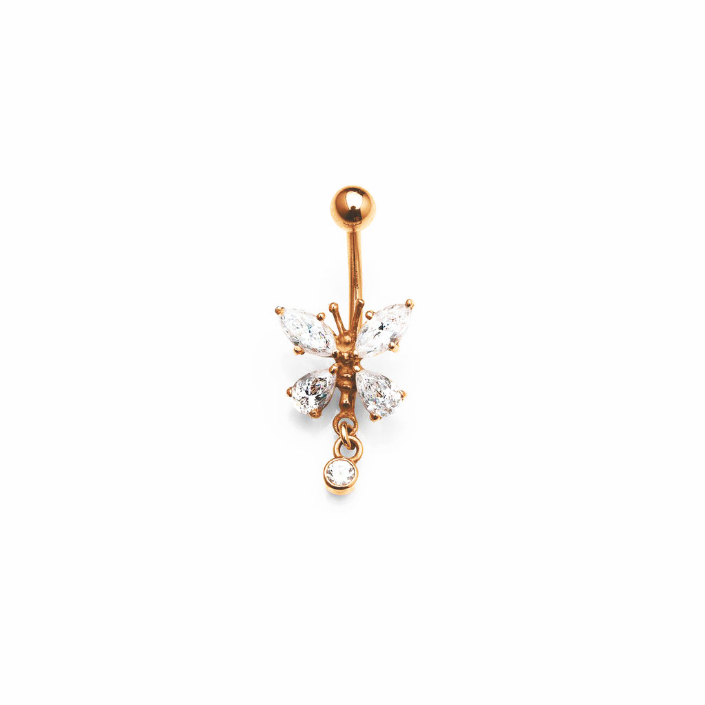 Goldenes Bauchnabelpiercing „Zirkonia Schmetterling“ in 18 kt Rosé Gold