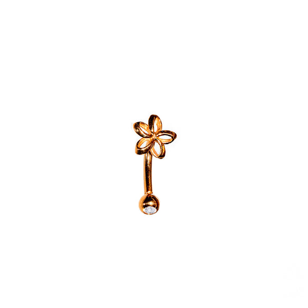 Goldenes Rookpiercing / Augenbrauenpiercing / Minibanane „Little Hibiskus“ 1,2 mm in 18 kt Gelbgold