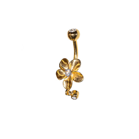 Goldenes Bauchnabelpiercing „Nanu“ mit Zirkonia und Glitzeranhänger in Gelbgold 