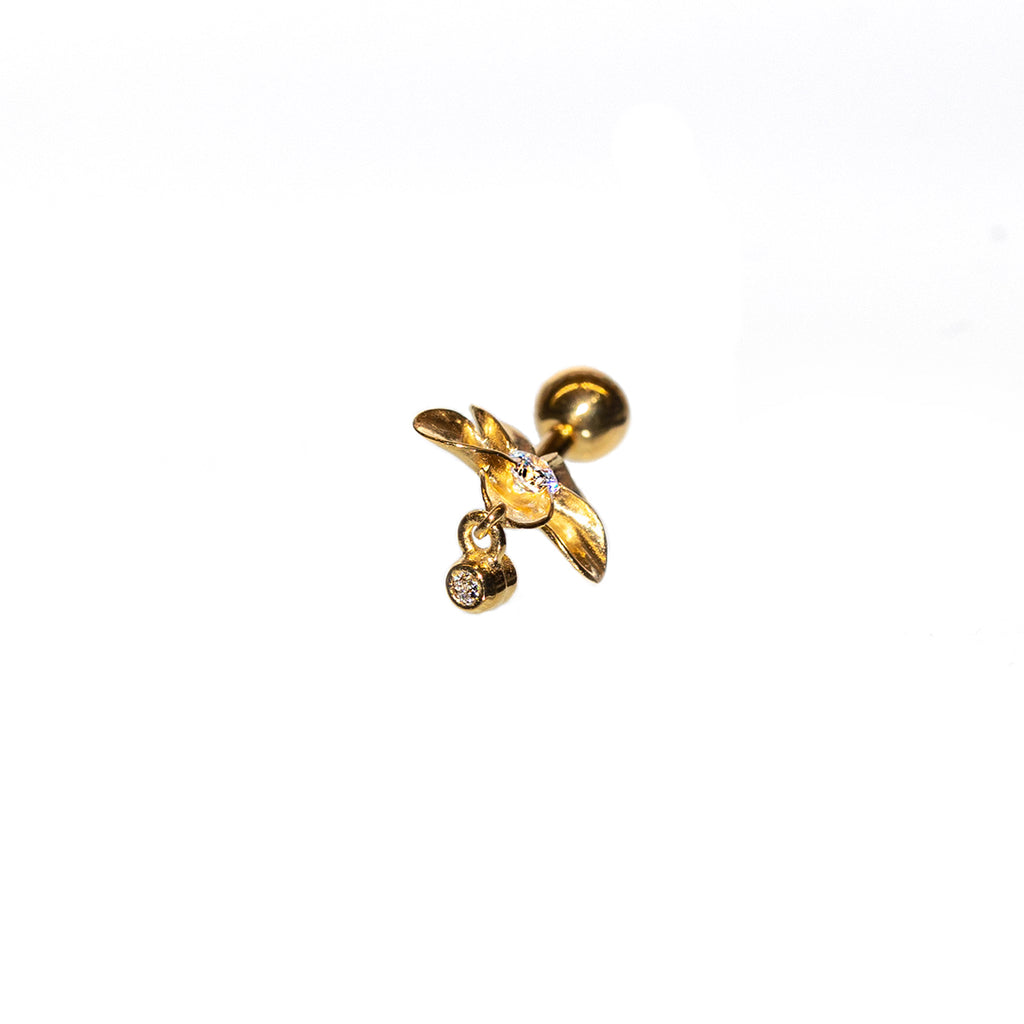 Goldenes Bauchnabelpiercing „Nanu“ mit Zirkonia und Glitzeranhänger in Gelbgold