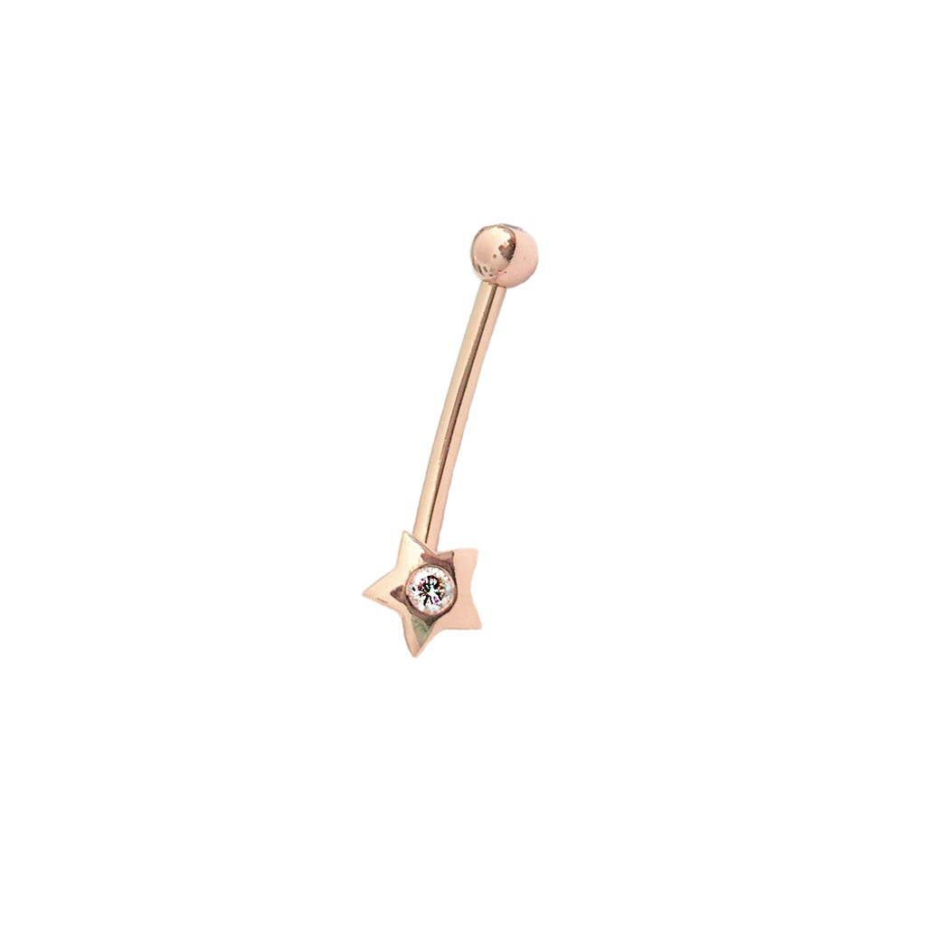 Goldenes Bauchnabelpiercing „Little Star“ mit kleinem Zirkonia in 18 kt Rosé Gold