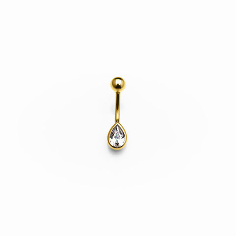 Goldenes Bauchnabelpiercing mit Zirkonia in Tropfenform in 18 kt Gelbgold  Medium 1 von 2
