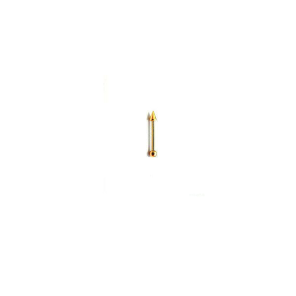 Goldenes Augenbrauen Piercing/Mini Barbell 1,2 mm in 18 kt Gold mit Spitze