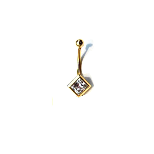 Goldenes Bauchnabelpiercing Piercingbanane „Square“ in 18 kt Gelbgold