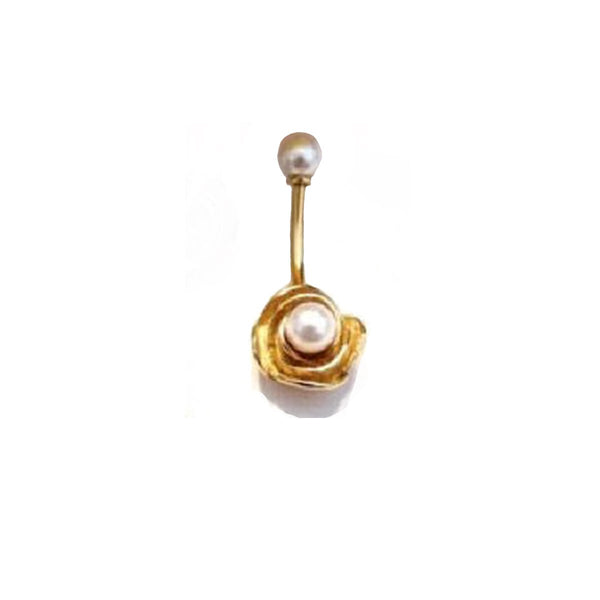 Body Gold Piercingschmuck Goldene Bananen Goldenes Bauchnabelpiercing „Röschen mit Perle“ in 18 kt Gelbgold/Weißgold/Rosé Gold