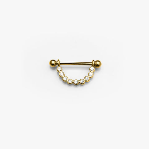 Body Gold Brustpiercingschmuck Intim/Brustschmuck Goldener Glitzerbügel mit 9 Zirkonia in echtgold