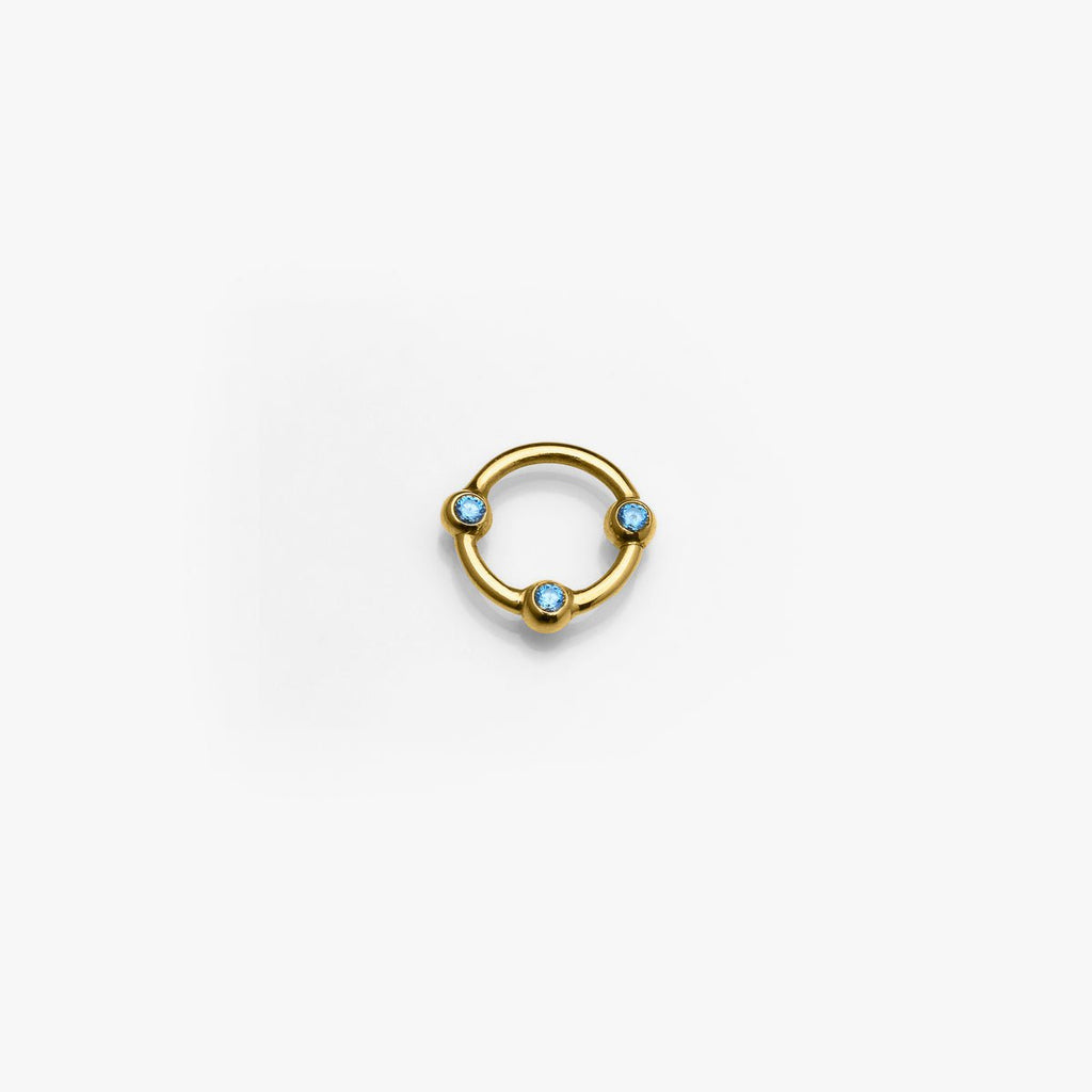 Body Gold Piercingschmuck Intim/Brustschmuck Goldener Ring für das Klitorisvorhautpiercing horizontal mit drei Zirkonia Kugeln in 18 kt Gelbgold