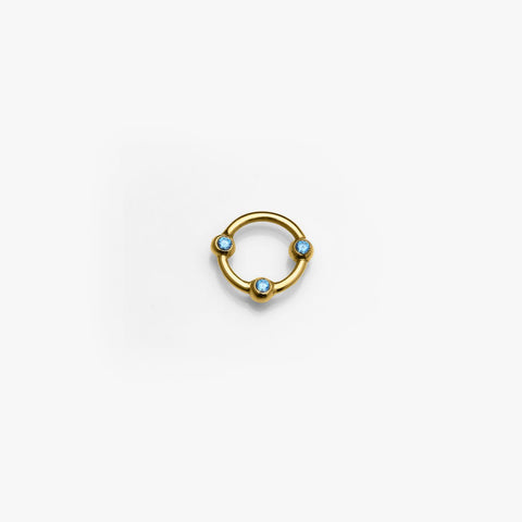 Body Gold Piercingschmuck Intim/Brustschmuck Goldener Ring für das Klitorisvorhautpiercing horizontal mit drei Zirkonia Kugeln in 18 kt Gelbgold