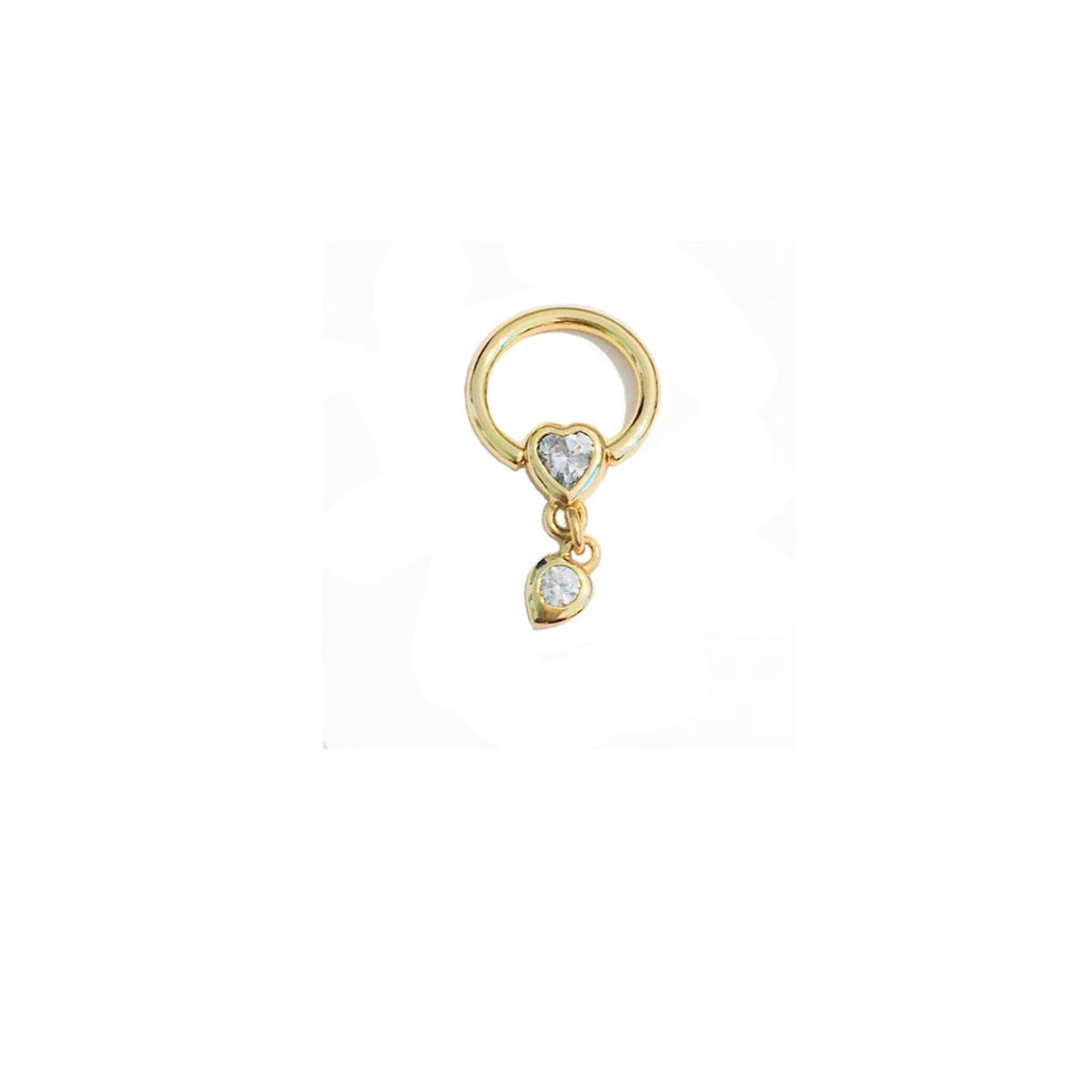 Body Gold Piercingschmuck Piercing Ringe/Hufeisen Goldener Klitorisvorhautring mit Herzfassung und Anhänger in 18 kt Gelb/Weiß oder Rosé Gold