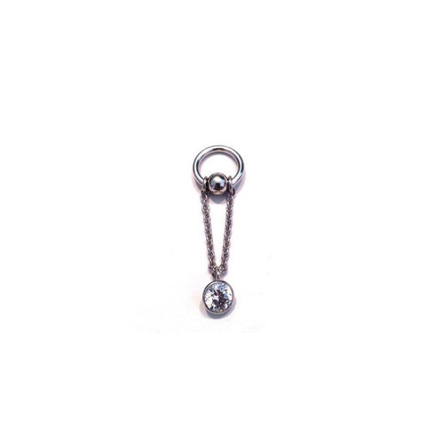 Body Gold Piercingschmuck Piercing Ringe/Hufeisen Goldener Klitorisvorhautring mit Kette u. Glitzeranhänger in 18 kt Gelb/Weiß oder Rosé Gold